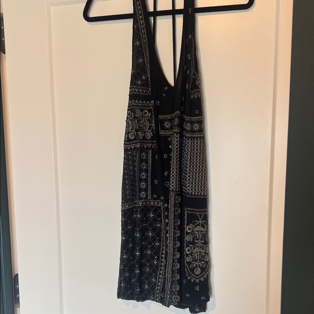 Free People Black and Cream Mini Dress